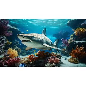 Aquarium Background Marine Life Fish Shark Terrarium Backdrop Underwater World Coral Reef Rock Fish Tank Background Deep Sea Aquarium Wallpaper Poster Decor Vinyl 72x24in