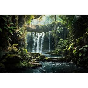 Waterfall Aquarium Background Nature Hidden Treasures Terrarium Backdrop Tropical Plants Stream Stone Bridge Fish Tank Background Reptile Habitat Backdrop Tank Wallpaper Poster Vinyl 36x18in