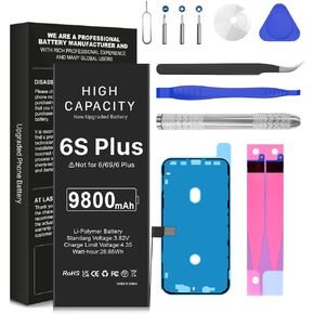 Battery for iPhone 6S Plus,9800mAh 2024 New Upgrade Capacity Replacement Battery for iPhone 6S Plus Model A1634,A1687,A1699,with Complete Professional Repair Tool kit