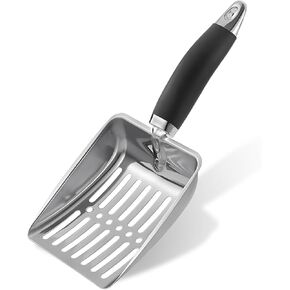 Cat Litter Scoop, Stainless Steel Kitty Litter Scoop, Deep Shovel Cat Litter Scooper with Hook and Short Handle - Litter Box Scooper, Solid Handle, Sturdy, Little