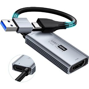 Video Capture Card USB3.0 with 100W PD HDMI to USB/USB C 1440P 30fps/1080P 60fps Live and Record Video Audio Game MS2130 for Switch Xbox PS4/5 Live Broadcast, Gaming, Streaming