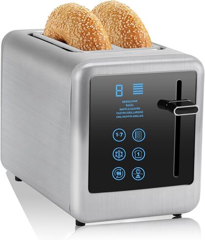 Toaster 2 Slice,Toasters with LCD Touch Screen and Countdown Timer,Stainless Steel Toaster with Toasting One Slice,7 Shade Settings, 6 Bread Types,Toaster with Bagel/Defrost/Reheat/Cancel Function in Kuwait