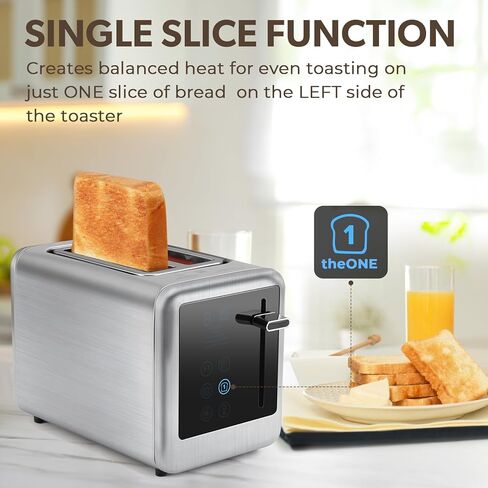 Toaster 2 Slice,Toasters with LCD Touch Screen and Countdown Timer,Stainless Steel Toaster with Toasting One Slice,7 Shade Settings, 6 Bread Types,Toaster with Bagel/Defrost/Reheat/Cancel Function in Kuwait