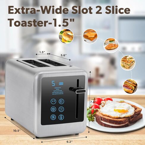 Toaster 2 Slice,Toasters with LCD Touch Screen and Countdown Timer,Stainless Steel Toaster with Toasting One Slice,7 Shade Settings, 6 Bread Types,Toaster with Bagel/Defrost/Reheat/Cancel Function in Kuwait