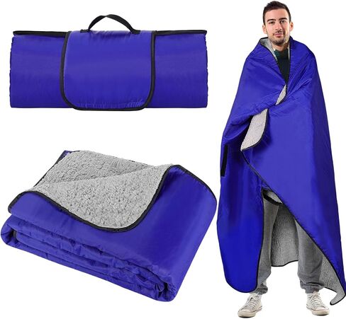 Waterproof Outdoor Stadium Blanket with Sherpa Lining, Washable Windproof Warm Foldable for Camping, Sporting Events, Picnic, Concert, Pet, Travel, Emergency Car Blanket, Gift for Cold Weather (Black) in Kuwait