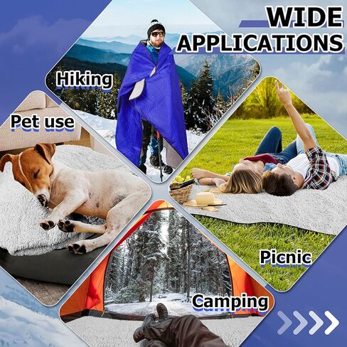 Waterproof Outdoor Stadium Blanket with Sherpa Lining, Washable Windproof Warm Foldable for Camping, Sporting Events, Picnic, Concert, Pet, Travel, Emergency Car Blanket, Gift for Cold Weather (Black) in Kuwait