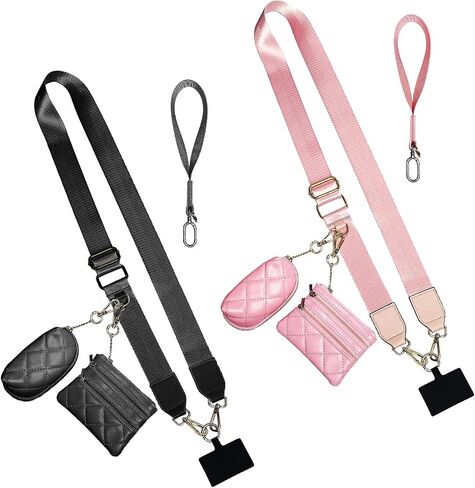 Clip and Go Strap Chain w/ 2 Pouch, Cell Phone Crossbody Lanyard w/Double Zipper Wallet in Saudi Arabia
