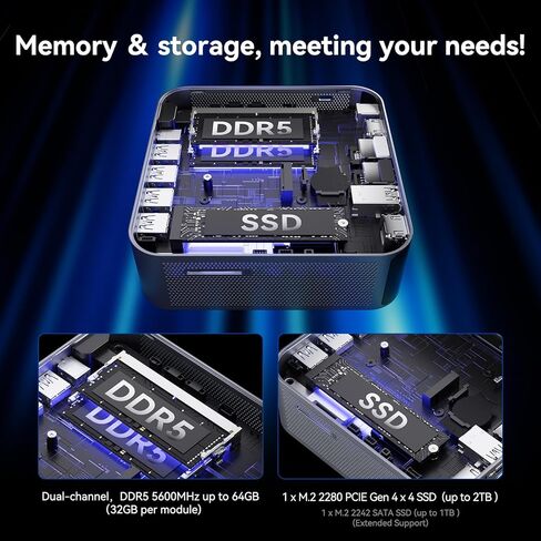 GEEKOM GT1 Mega AI Mini PC,14th Gen Intel Core Ultra U7-155H (16C/22T,up to 4.8 GHz),32GB DDR5 1TB PCIe Gen4 SSD,NUC14 Pro Mini Desktop Computers Windows 11 Pro,WiFi 7/BT 5.4/Dual 2.5G LAN/USB4.0/8K in Saudi Arabia