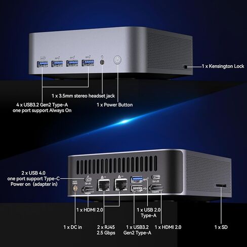 GEEKOM GT1 Mega AI Mini PC,14th Gen Intel Core Ultra U7-155H (16C/22T,up to 4.8 GHz),32GB DDR5 1TB PCIe Gen4 SSD,NUC14 Pro Mini Desktop Computers Windows 11 Pro,WiFi 7/BT 5.4/Dual 2.5G LAN/USB4.0/8K in Saudi Arabia