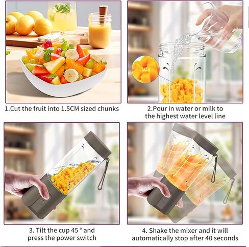 Portable Blender 23oz, Personal Size Blender for Shakes and Smoothies with 6 Blades, Cordless Blender with wide-mouth cup and 4000mAh Rechargeable Juices, Baby Food & Food Processor, Black 1 in Saudi Arabia