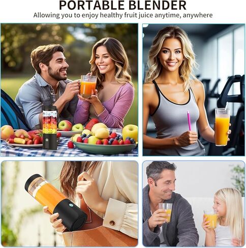 Portable Blender 23oz, Personal Size Blender for Shakes and Smoothies with 6 Blades, Cordless Blender with wide-mouth cup and 4000mAh Rechargeable Juices, Baby Food & Food Processor, Black 1 in Saudi Arabia