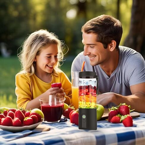 Portable Blender 23oz, Personal Size Blender for Shakes and Smoothies with 6 Blades, Cordless Blender with wide-mouth cup and 4000mAh Rechargeable Juices, Baby Food & Food Processor, Black 1 in Saudi Arabia