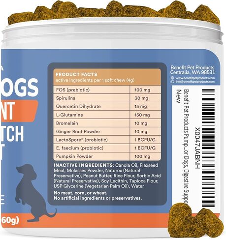 Probiotics for Dogs, Allergy Relief Soft Chew Treats, Fiber Supplement & Enzyme Prebiotic for Digestion Support, Itchy Skin, Reduce Diarrhea - Pumpkin for Dogs, Made in USA (90 ct) in Kuwait