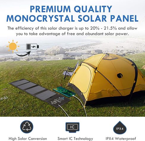 BigBlue 28W Solar Charger with 3 USB Ports(5V/4.8A Max in Total), Portable Solar Phone Charger, Foldable Camping Solar Panels Compatible for iPhone 11/Xs/XS Max/XR/X/8/7, iPad, Galaxy S9/S8, LG etc in Saudi Arabia