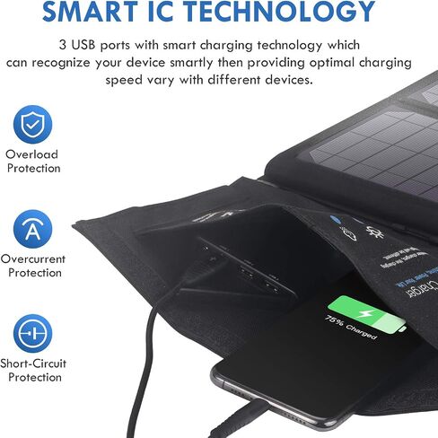 BigBlue 28W Solar Charger with 3 USB Ports(5V/4.8A Max in Total), Portable Solar Phone Charger, Foldable Camping Solar Panels Compatible for iPhone 11/Xs/XS Max/XR/X/8/7, iPad, Galaxy S9/S8, LG etc in Saudi Arabia