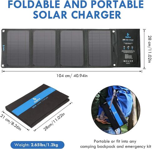 BigBlue 28W Solar Charger with 3 USB Ports(5V/4.8A Max in Total), Portable Solar Phone Charger, Foldable Camping Solar Panels Compatible for iPhone 11/Xs/XS Max/XR/X/8/7, iPad, Galaxy S9/S8, LG etc in Saudi Arabia