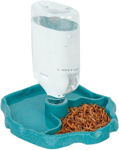 17oz 2 in 1 Terrarium Tank Reptile Food Feeders Bowl, Water Feeder Automatic Water Dispenser Waterer Feeding Accessories, for Geckos Lizards Turtle Bearded Dragons (Lake Blue) in Kuwait
