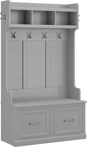 Bush Furniture Woodland Hall Tree and Shoe Storage Bench with Doors | Foyer, Mudroom, Entryway Organizer, 40W, Cape Cod Gray in Saudi Arabia