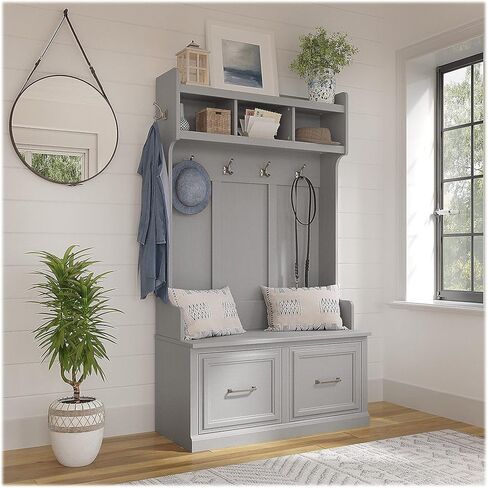 Bush Furniture Woodland Hall Tree and Shoe Storage Bench with Doors | Foyer, Mudroom, Entryway Organizer, 40W, Cape Cod Gray in Saudi Arabia