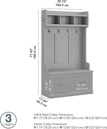 Bush Furniture Woodland Hall Tree and Shoe Storage Bench with Doors | Foyer, Mudroom, Entryway Organizer, 40W, Cape Cod Gray in Saudi Arabia