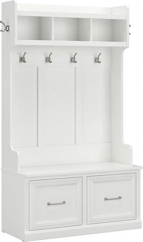 Bush Furniture Woodland Hall Tree and Shoe Storage Bench with Doors | Foyer, Mudroom, Entryway Organizer, 40W, Cape Cod Gray in Saudi Arabia