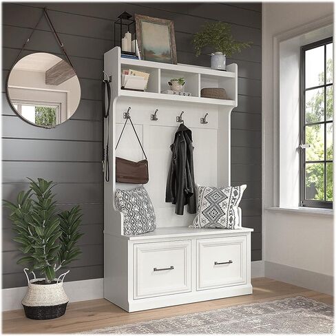 Bush Furniture Woodland Hall Tree and Shoe Storage Bench with Doors | Foyer, Mudroom, Entryway Organizer, 40W, Cape Cod Gray in Saudi Arabia