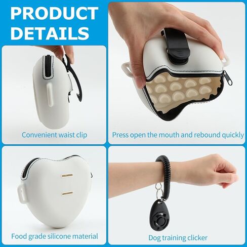 Dog Treat Pouch with Training Clicker Zipper Closure to Avoid Spilling, Silicone Treat Bag Fanny Pack with Waist Belt Convenient Dog Treat Bags for Pet Training Walking(Grey) in Saudi Arabia