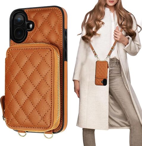 Bocasal Crossbody Wallet Case for iPhone 16 Plus, RFID Blocking PU Leather Zipper Handbag Purse Flip Cover, Kickstand Folio Case with Card Slots Holder Wrist Strap Lanyard 5G 6.7 Inch (Brown) in Saudi Arabia