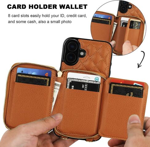 Bocasal Crossbody Wallet Case for iPhone 16 Plus, RFID Blocking PU Leather Zipper Handbag Purse Flip Cover, Kickstand Folio Case with Card Slots Holder Wrist Strap Lanyard 5G 6.7 Inch (Brown) in Saudi Arabia