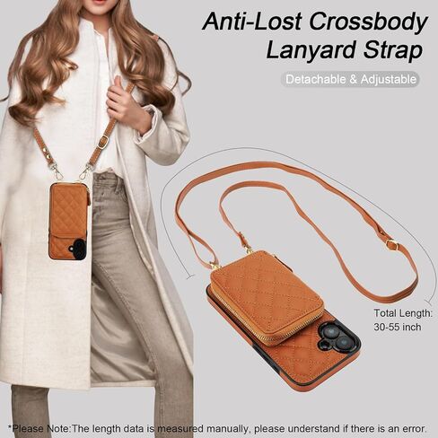 Bocasal Crossbody Wallet Case for iPhone 16 Plus, RFID Blocking PU Leather Zipper Handbag Purse Flip Cover, Kickstand Folio Case with Card Slots Holder Wrist Strap Lanyard 5G 6.7 Inch (Brown) in Saudi Arabia