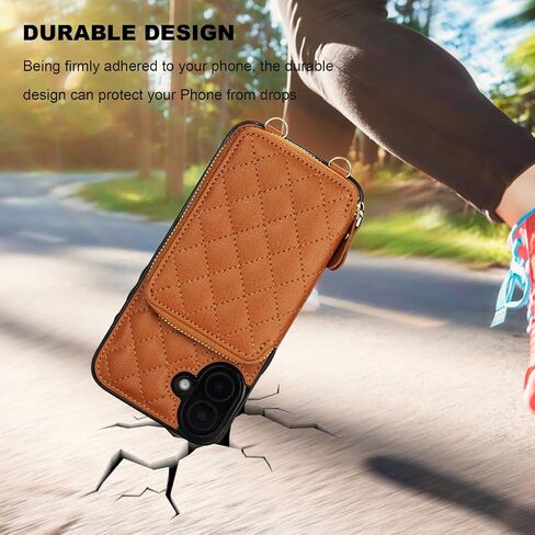 Bocasal Crossbody Wallet Case for iPhone 16 Plus, RFID Blocking PU Leather Zipper Handbag Purse Flip Cover, Kickstand Folio Case with Card Slots Holder Wrist Strap Lanyard 5G 6.7 Inch (Brown) in Saudi Arabia