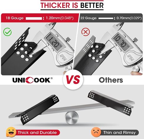 UNICOOK Porcelain Grill Heat Plate 4 حزم، قطع استبدال شواية الغاز، 14-9 / 16 بوصة طول درع حراري، قضبان النكهات ، طبق درع حراري وغطاء موقد للشواء، حامل اللهب لشواء غاز الشواء، صغير in Kuwait