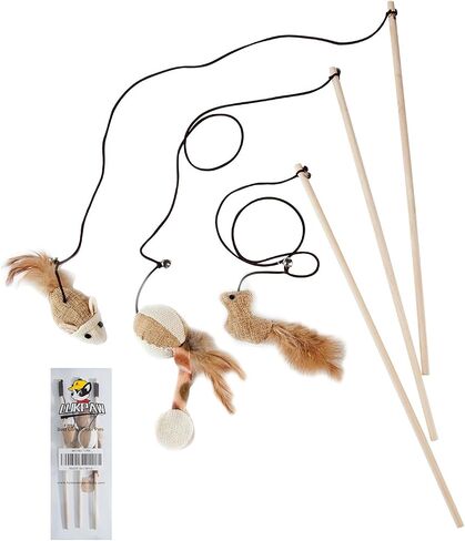 Cat Teaser Cat Kitten Toys Set Natural Sisal Wand Teasers with Mouse, Bell, Feather, Elastic String, and Sturdy Wood Rod in Saudi Arabia