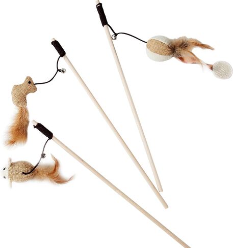 Cat Teaser Cat Kitten Toys Set Natural Sisal Wand Teasers with Mouse, Bell, Feather, Elastic String, and Sturdy Wood Rod in Saudi Arabia