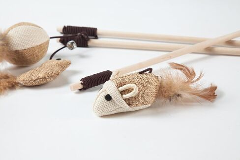 Cat Teaser Cat Kitten Toys Set Natural Sisal Wand Teasers with Mouse, Bell, Feather, Elastic String, and Sturdy Wood Rod in Saudi Arabia