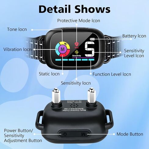 RiaaFri Bark Collar, Dog Bark Collar for Large Small and Medium Dogs, Smart Rechargeable Anti Barking Training Collar with 5 Adjustable Sensitivity, Beep Vibration, Harmless Shock (Black) in Saudi Arabia