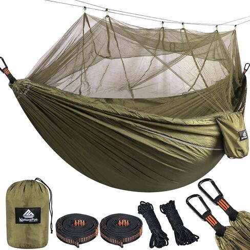 Camping Hammock with Net | 300kg Load Capacity,(300 x 200 cm) Breathable,Quick-Drying Parachute Nylon Travel Hammock | 2 x Premium Carabiners,4 x Slings Included | Outdoor Indoor Garden in Saudi Arabia