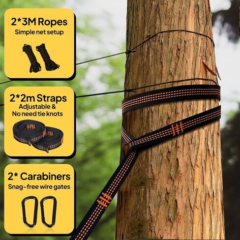 Camping Hammock with Net | 300kg Load Capacity,(300 x 200 cm) Breathable,Quick-Drying Parachute Nylon Travel Hammock | 2 x Premium Carabiners,4 x Slings Included | Outdoor Indoor Garden in Saudi Arabia