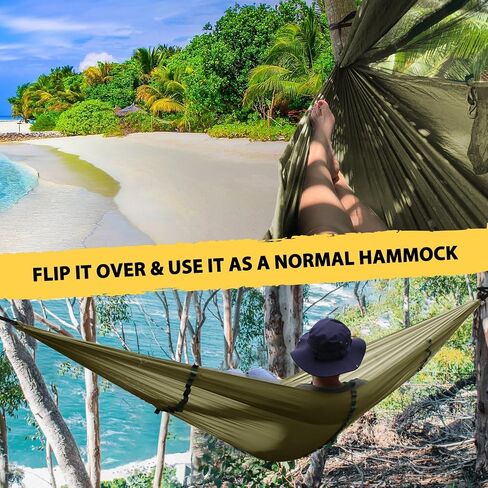 Camping Hammock with Net | 300kg Load Capacity,(300 x 200 cm) Breathable,Quick-Drying Parachute Nylon Travel Hammock | 2 x Premium Carabiners,4 x Slings Included | Outdoor Indoor Garden in Saudi Arabia