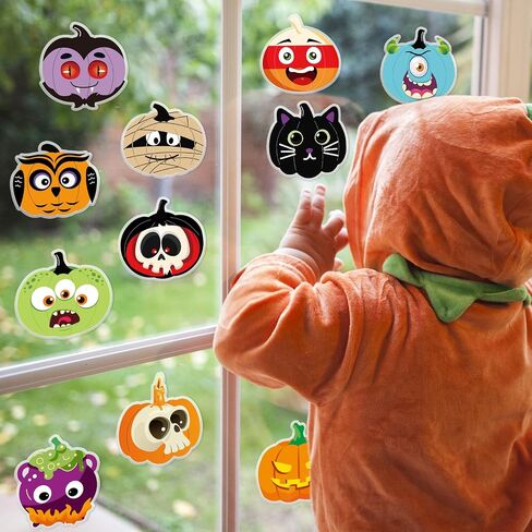 Whaline 2 Sheets Halloween Thick Gel Clings Cute Ghost Pumpkin Boo Window Gel Decals for Holiday Home Classroom Nursery Glass Decor in Kuwait