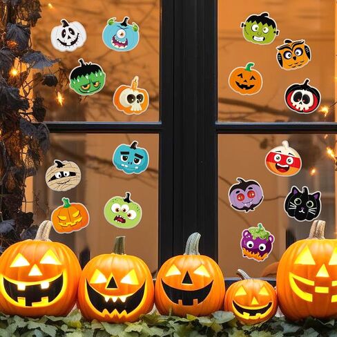 Whaline 2 Sheets Halloween Thick Gel Clings Cute Ghost Pumpkin Boo Window Gel Decals for Holiday Home Classroom Nursery Glass Decor in Kuwait