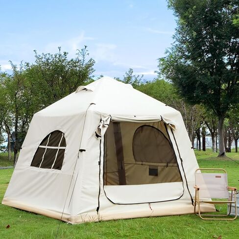 Inflatable Tent for Camping 7.8x7.8ft Blow Up Air Tents, No Assembly Needed Luxury Glamping Tent for 1/2/3 People, Waterproof Oxford, Beige in Saudi Arabia