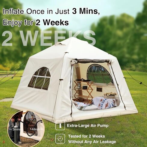Inflatable Tent for Camping 7.8x7.8ft Blow Up Air Tents, No Assembly Needed Luxury Glamping Tent for 1/2/3 People, Waterproof Oxford, Beige in Saudi Arabia