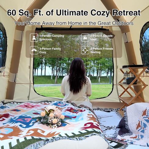 Inflatable Tent for Camping 7.8x7.8ft Blow Up Air Tents, No Assembly Needed Luxury Glamping Tent for 1/2/3 People, Waterproof Oxford, Beige in Saudi Arabia