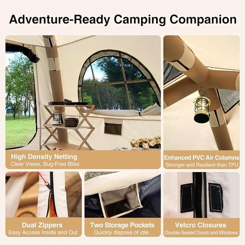 Inflatable Tent for Camping 7.8x7.8ft Blow Up Air Tents, No Assembly Needed Luxury Glamping Tent for 1/2/3 People, Waterproof Oxford, Beige in Saudi Arabia