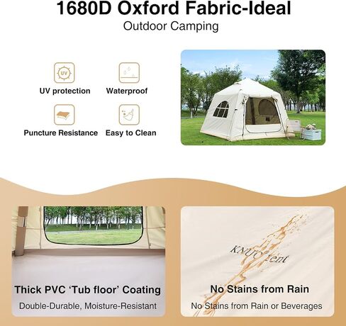 Inflatable Tent for Camping 7.8x7.8ft Blow Up Air Tents, No Assembly Needed Luxury Glamping Tent for 1/2/3 People, Waterproof Oxford, Beige in Saudi Arabia