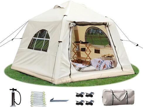 Inflatable Tent for Camping 7.8x7.8ft Blow Up Air Tents, No Assembly Needed Luxury Glamping Tent for 1/2/3 People, Waterproof Oxford, Beige in Saudi Arabia