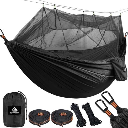 Camping Hammock with Net | 300kg Load Capacity,(300 x 200 cm) Breathable,Quick-Drying Parachute Nylon Travel Hammock | 2 x Premium Carabiners,4 x Slings Included | Outdoor Indoor Garden in Saudi Arabia