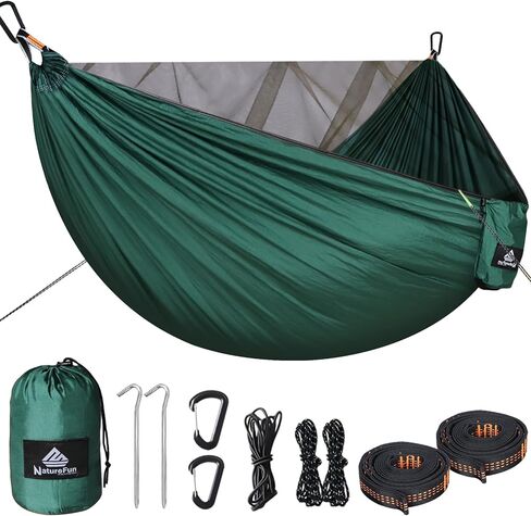 Camping Hammock with Net | 300kg Load Capacity,(290 x 140 cm) Breathable,Quick-Drying Parachute Nylon | Complete Accessories | Easy to Setup Travel Hammock Outdoor Indoor Garden in Saudi Arabia