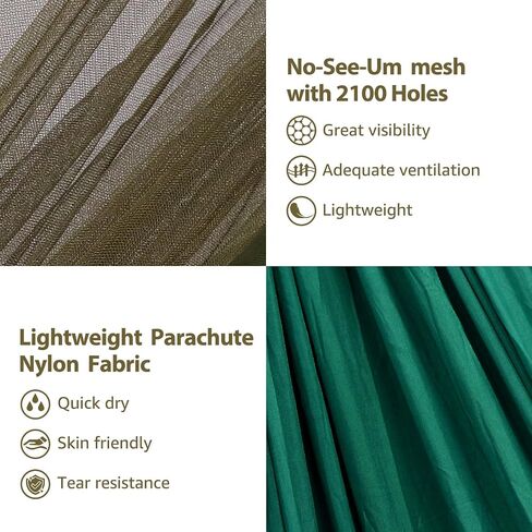 Camping Hammock with Net | 300kg Load Capacity,(290 x 140 cm) Breathable,Quick-Drying Parachute Nylon | Complete Accessories | Easy to Setup Travel Hammock Outdoor Indoor Garden in Saudi Arabia